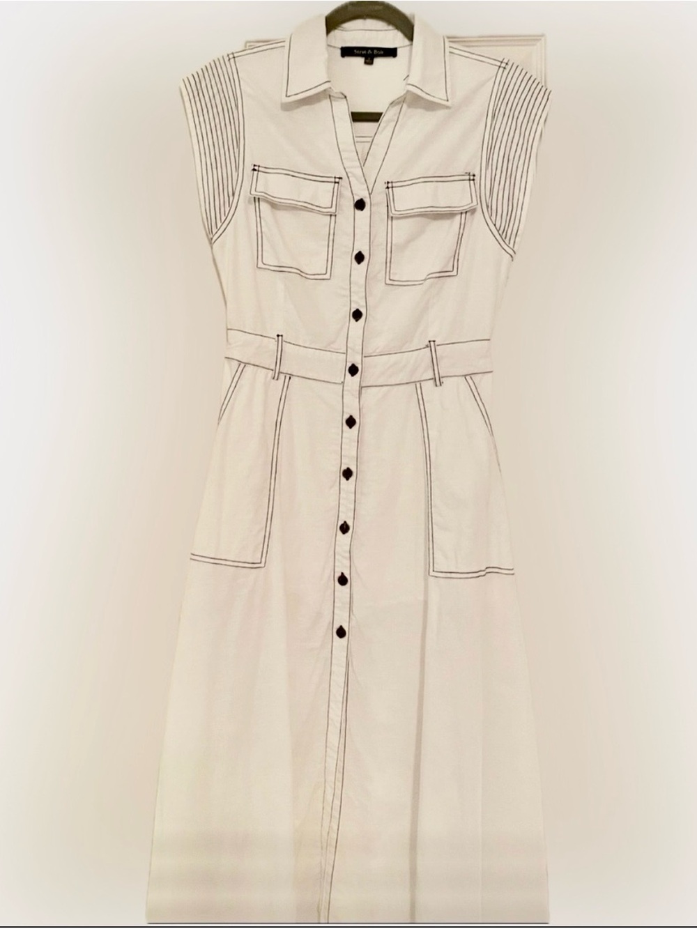 Strut and Bolt White Maxi Shirt Dress with Contrast Stitching